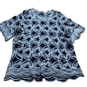 Anthropologie Navy and White Lace Blouse